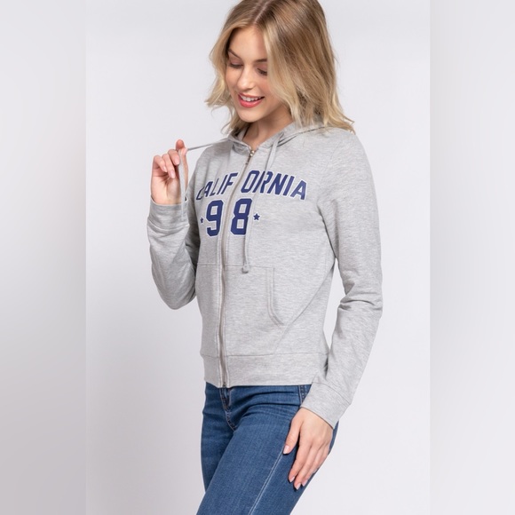 ACTIVE BASIC CALIFORNIA Zip Up Drawstring Long Sleeve Hoodie - Picture 4 of 5